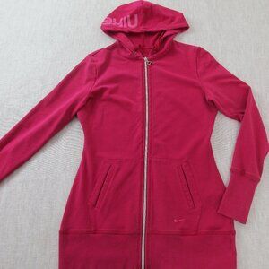 Nike Hoodie Women Pink Solid Cotton Long Sleeve Outdoor Drawstring Full Zip Logo